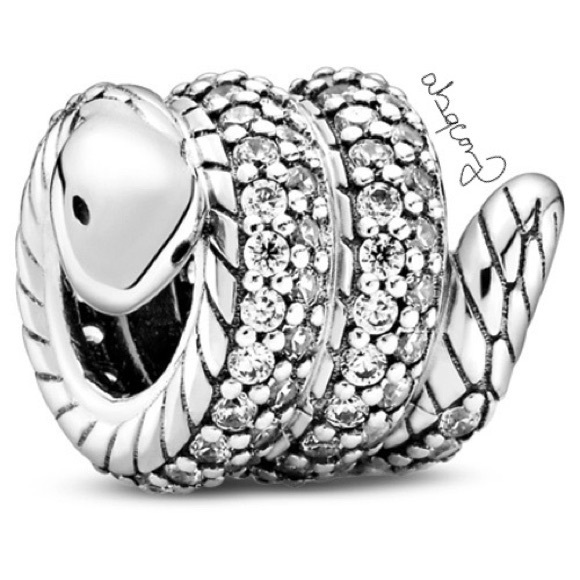 EUC Pandora 799099C01 Sterling Silver Sparkling Wrapped Snake Cham w/ Clear CZs - Picture 1 of 14
